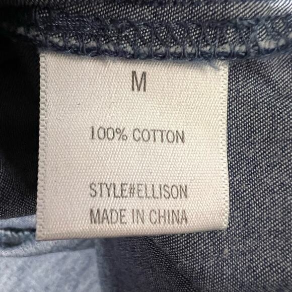 Francesca’s Blue Rain Ellison Jumpsuit Chambray Smocked Wide Leg Denim Medium - Picture 10 of 11